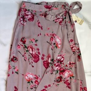 Gray Floral Wrap Skirt